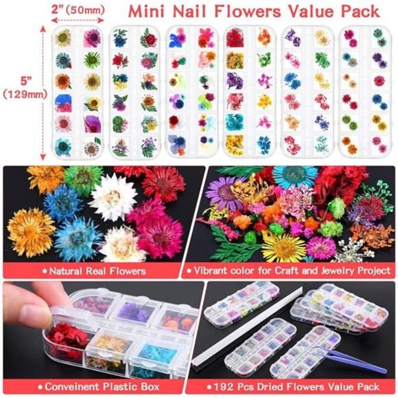 6 Boxes Dried Flowers for Nail Art, Audab 190 Pcs Nail Dried Flowers Mini Resin - Picture 4 of 7